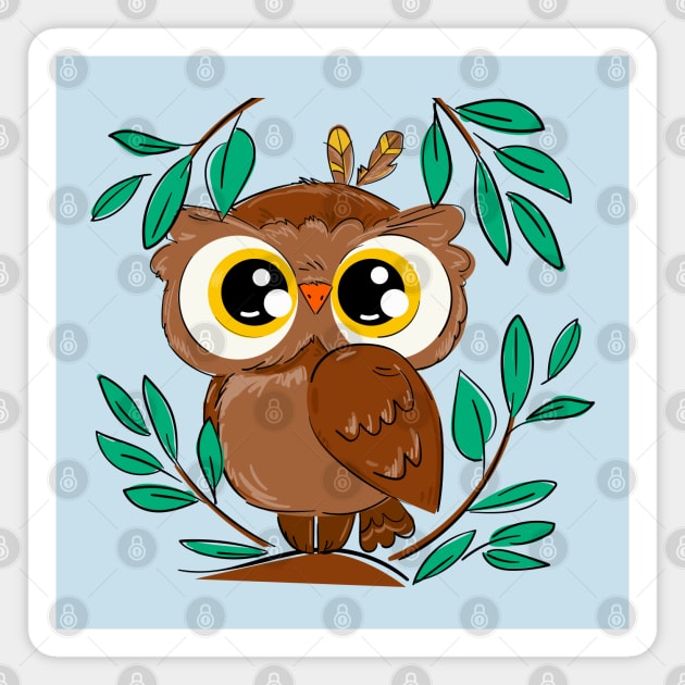 Owl cute foliage Magnet by Mako Design 